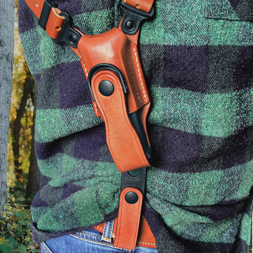 Premium Leather Horizontal Shoulder Holster With Single Magazine Carrier