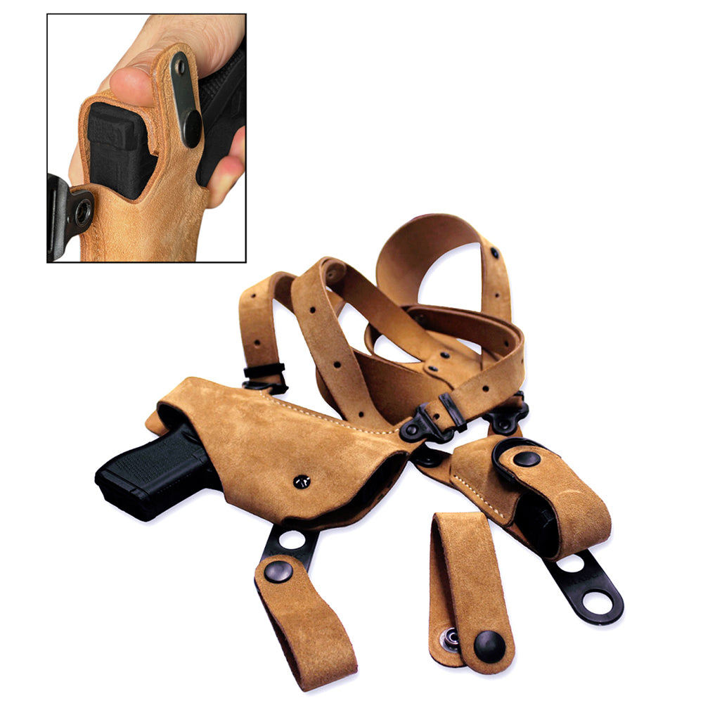 Suede Leather Horizontal Shoulder Holster With Single Magazine Carrier