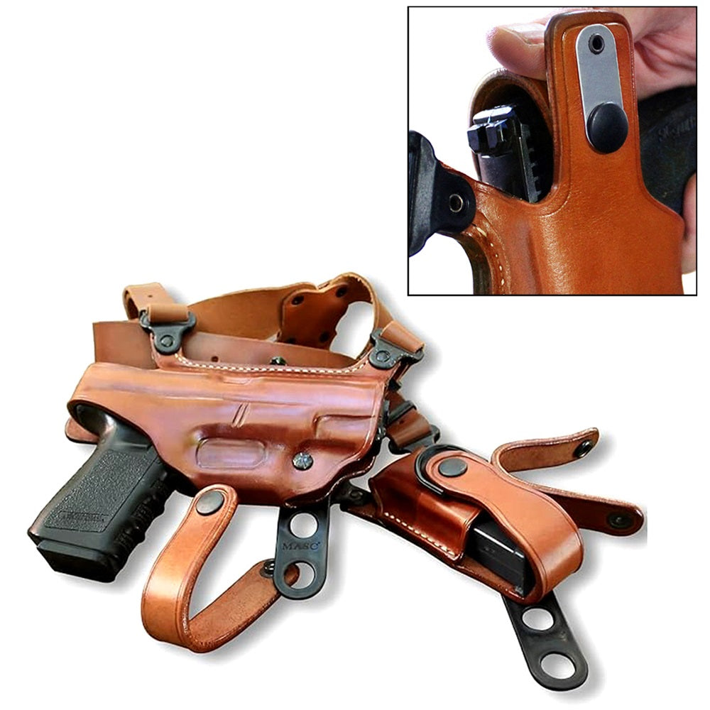 Premium Leather Horizontal Shoulder Holster With Single Magazine Carrier