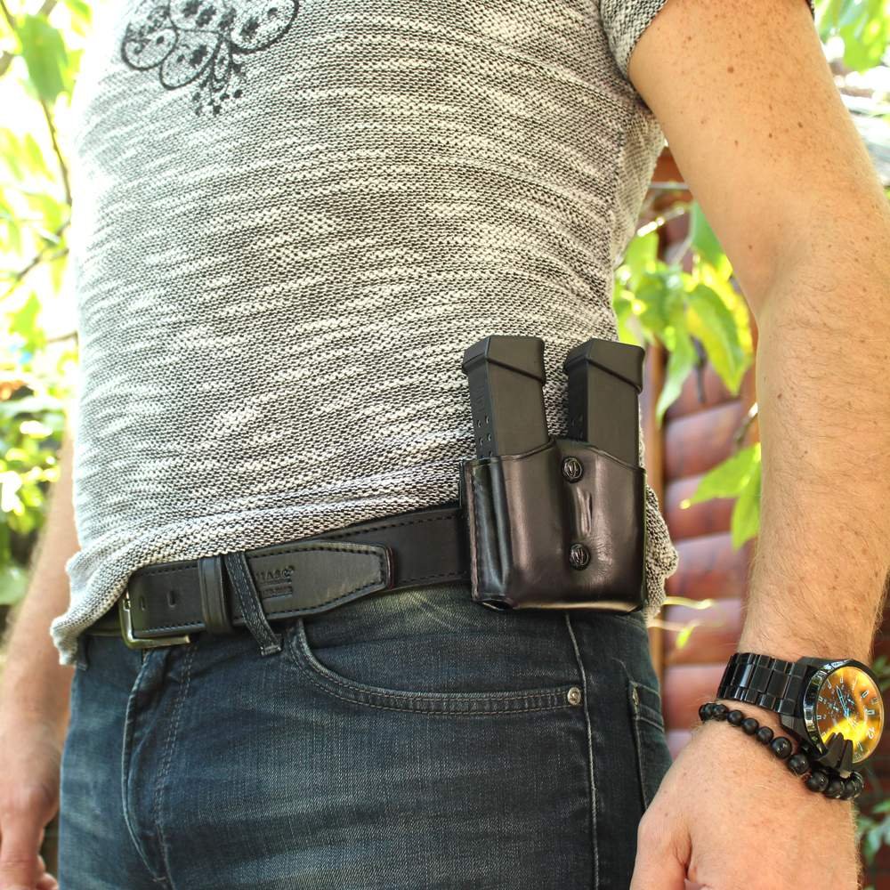 Premium Leather Open Top Double Magazine Carrier