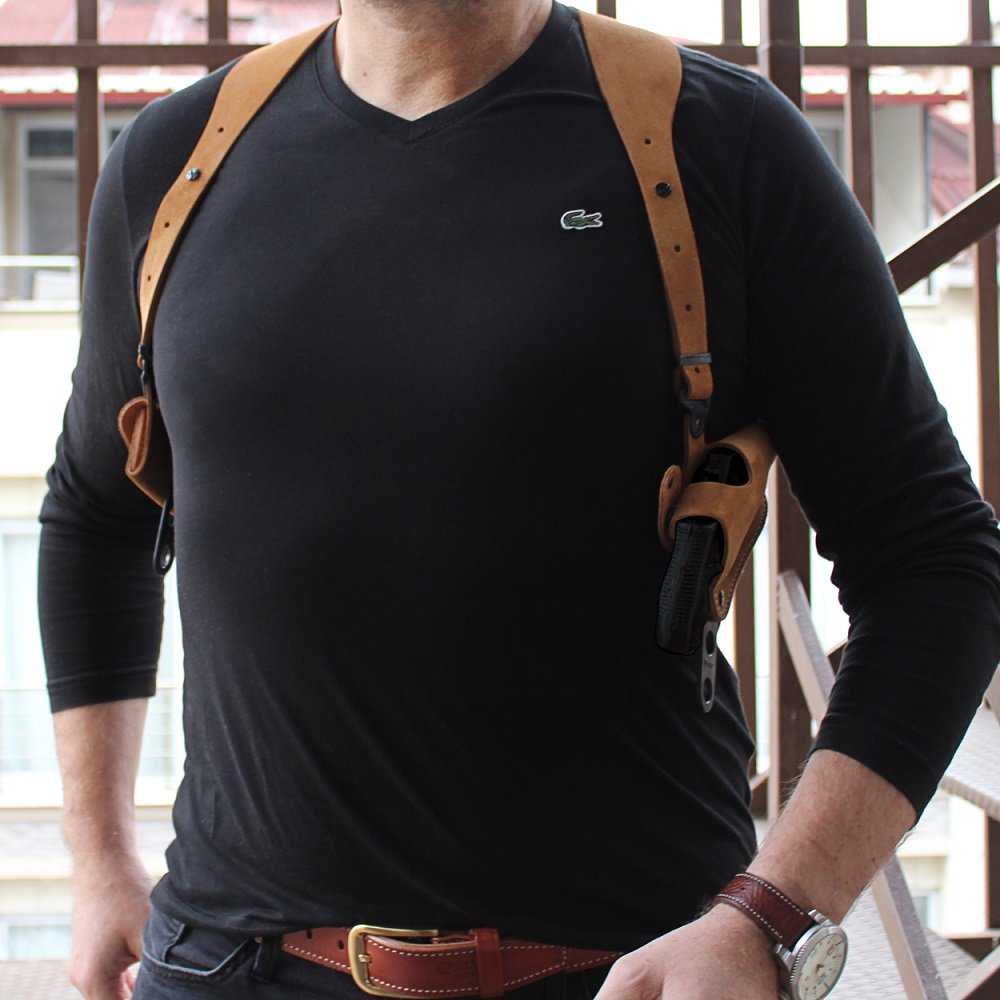 Suede Leather Horizontal Shoulder Holster With Bullet Carrier