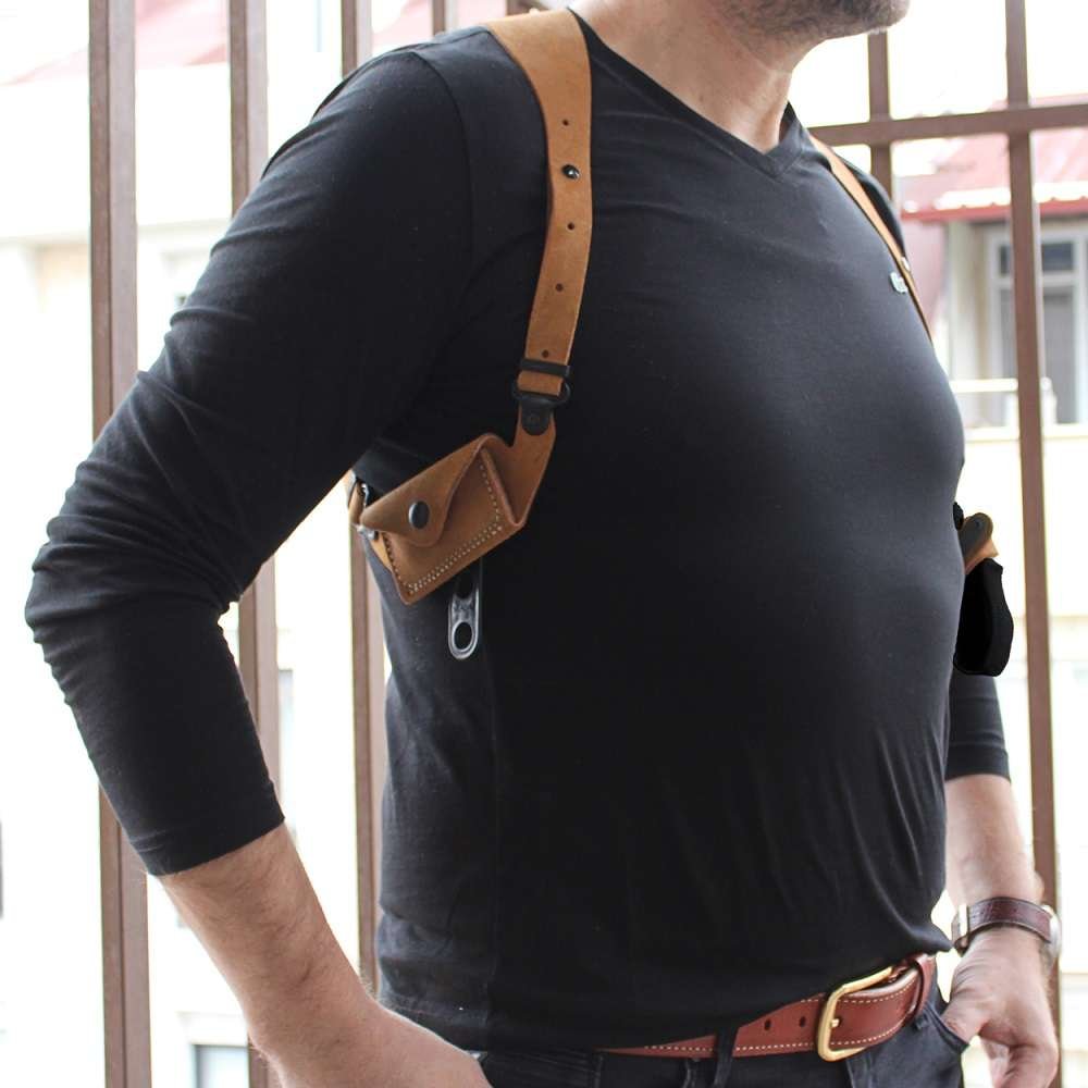 Suede Leather Horizontal Shoulder Holster With Bullet Carrier