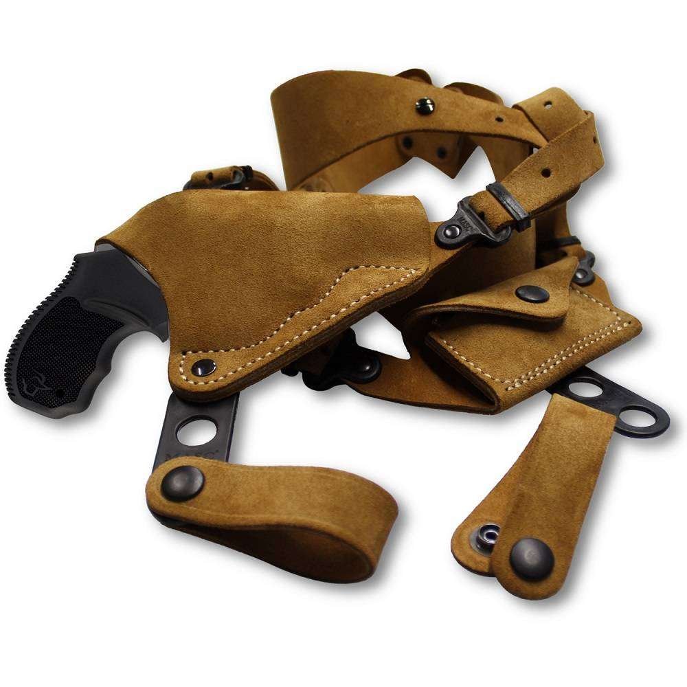 Suede Leather Horizontal Shoulder Holster With Bullet Carrier