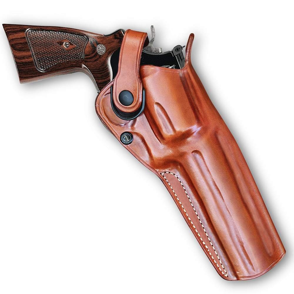 Leather Holster For S&W 500 Magnum - Brown RH Draw Belt Holster With Retention Strap
