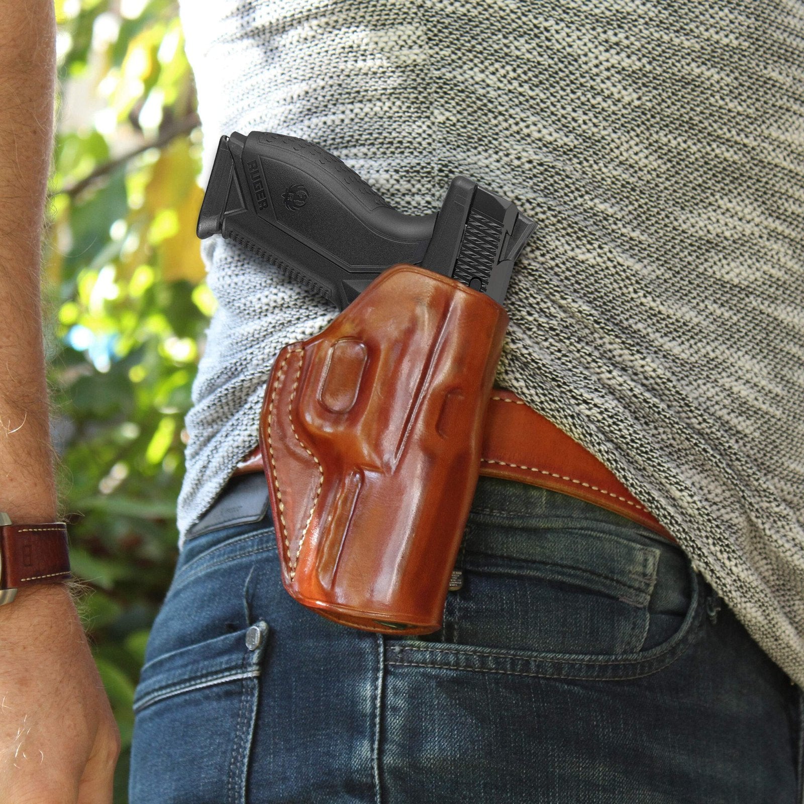 Premium Leather Paddle Holster (OWB) Open Top For Fast Drawing- Adjustable Paddle
