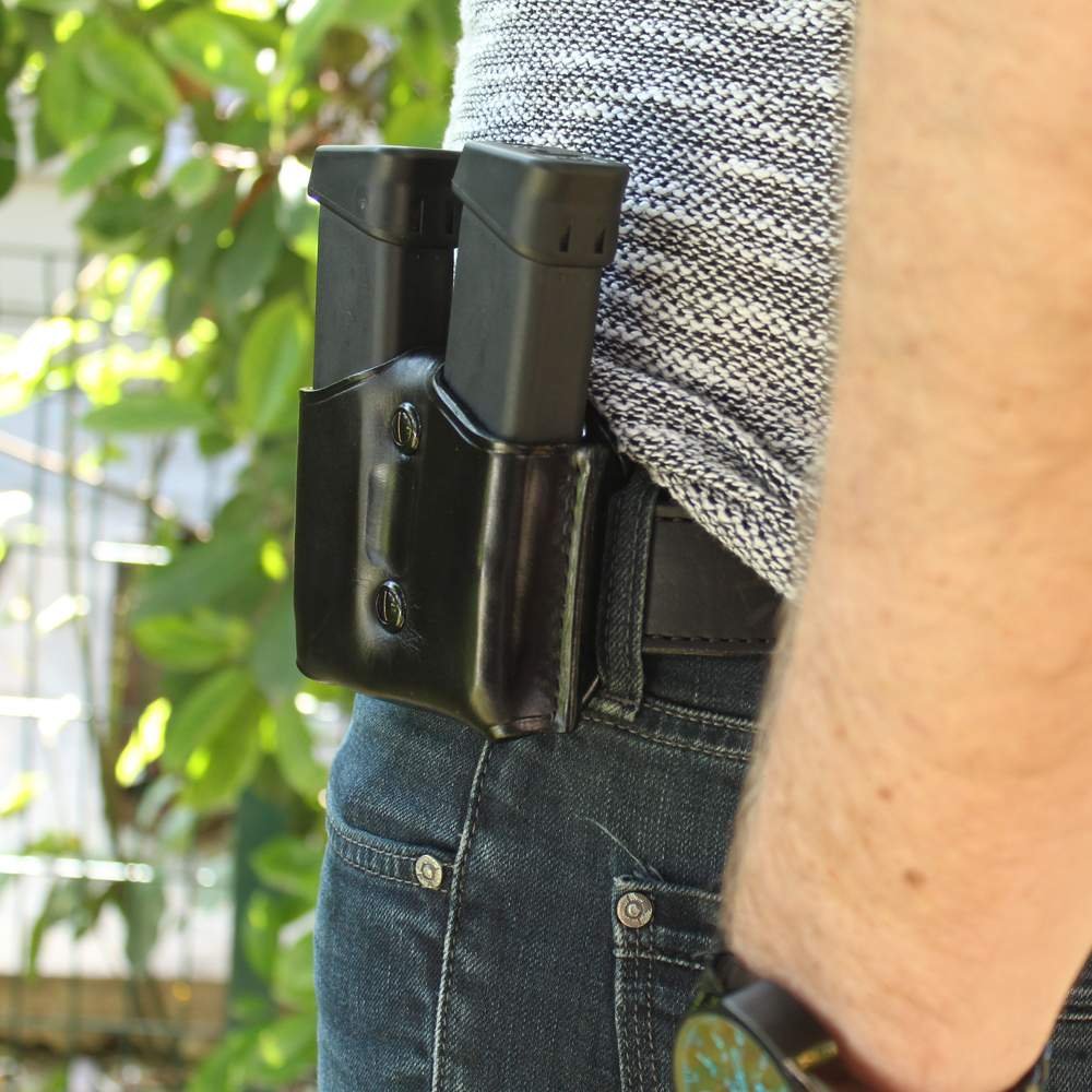 Premium Leather Open Top Double Magazine Carrier
