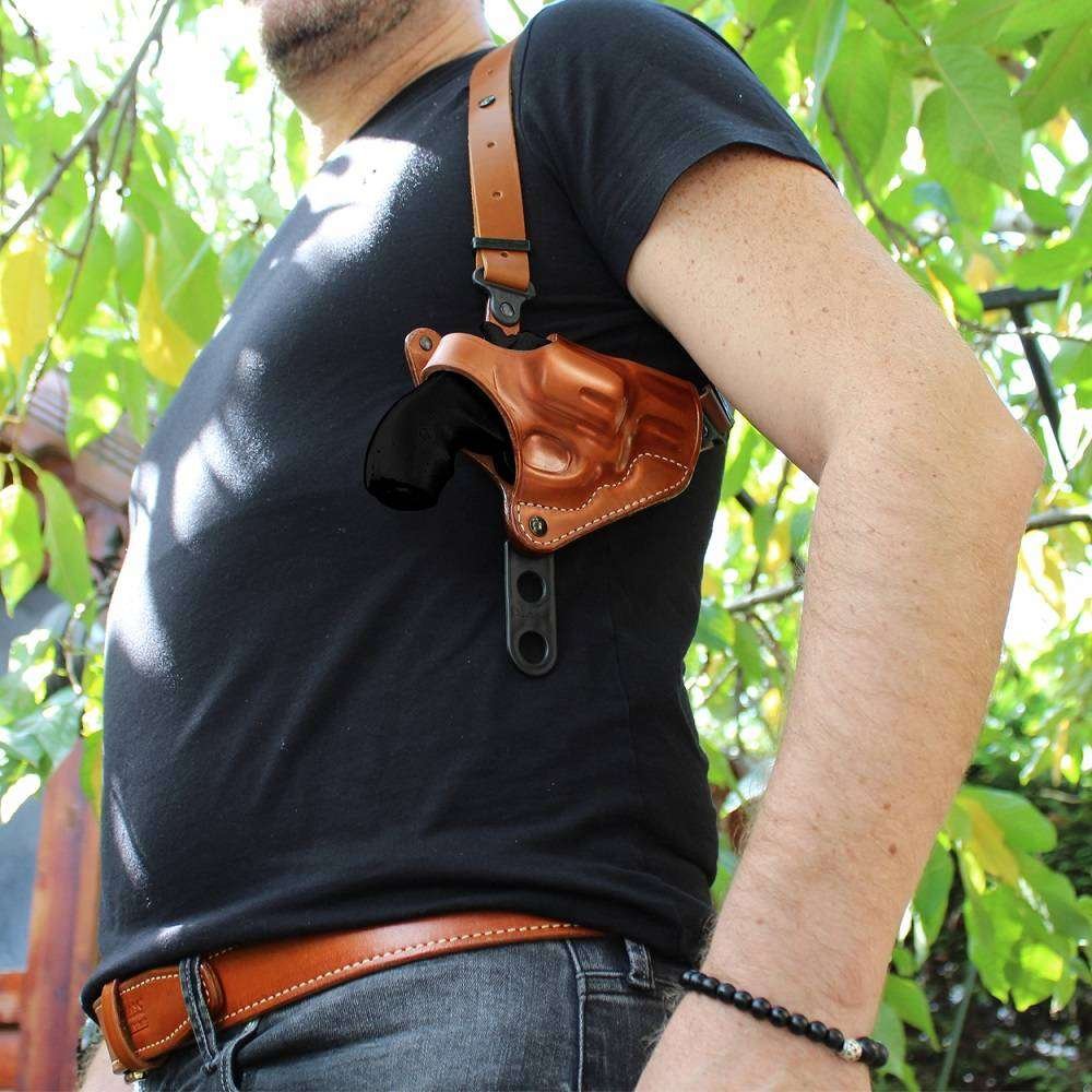 Leather Horizontal Shoulder Holster With Double SpeedLoader Pouch