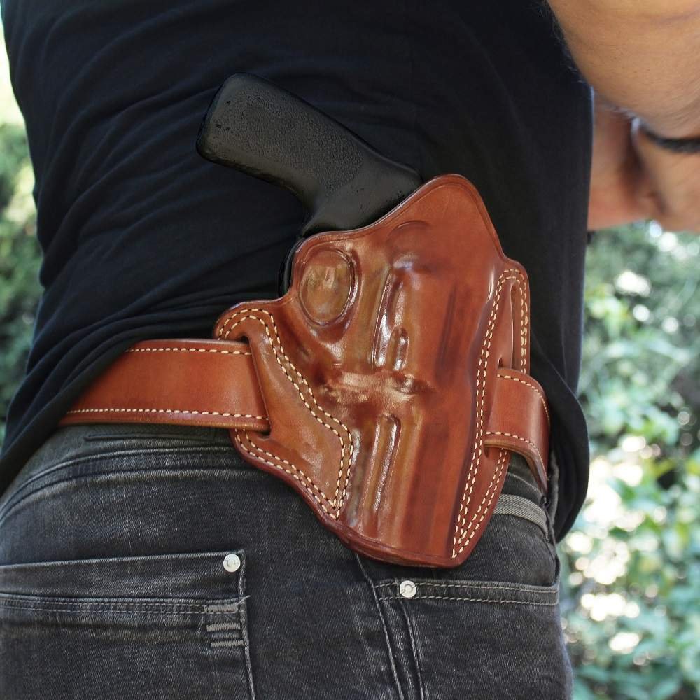 3 - Slot Leather OWB Pancake Holster With Open Top For Revolvers