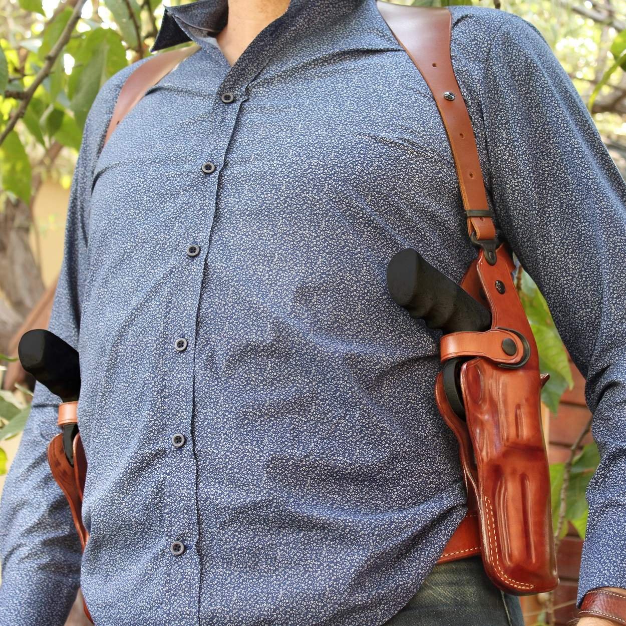 Premium Leather Dual Gun Vertical Shoulder Holster System