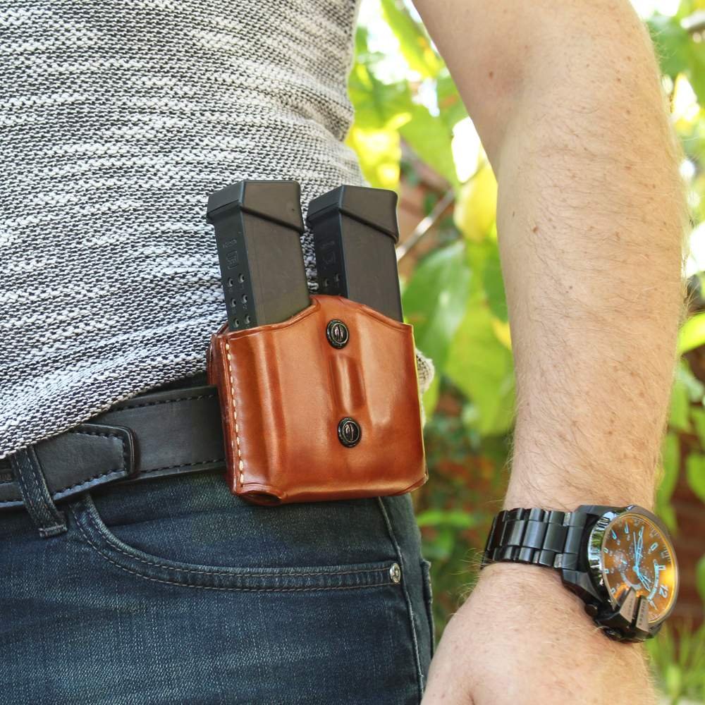 Premium Leather Open Top Double Magazine Carrier