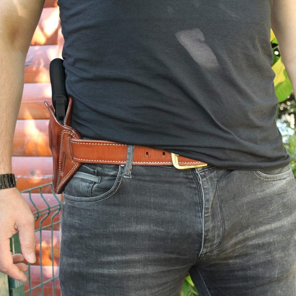 3 - Slot Leather OWB Pancake Holster With Open Top For Revolvers