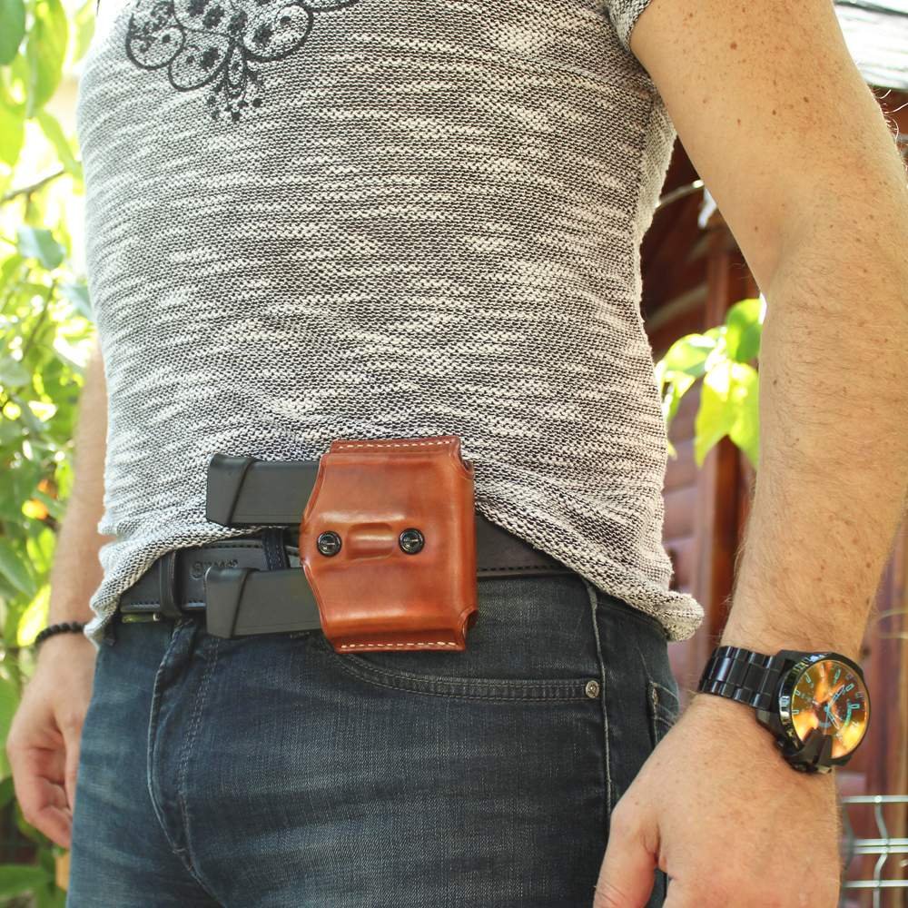Premium Leather Open Top Double Magazine Carrier