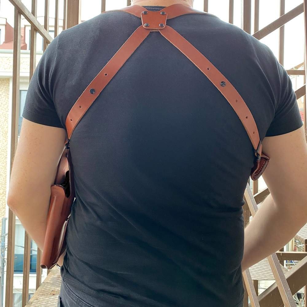 Vertical Leather Shoulder Holster With Bullet Carrier