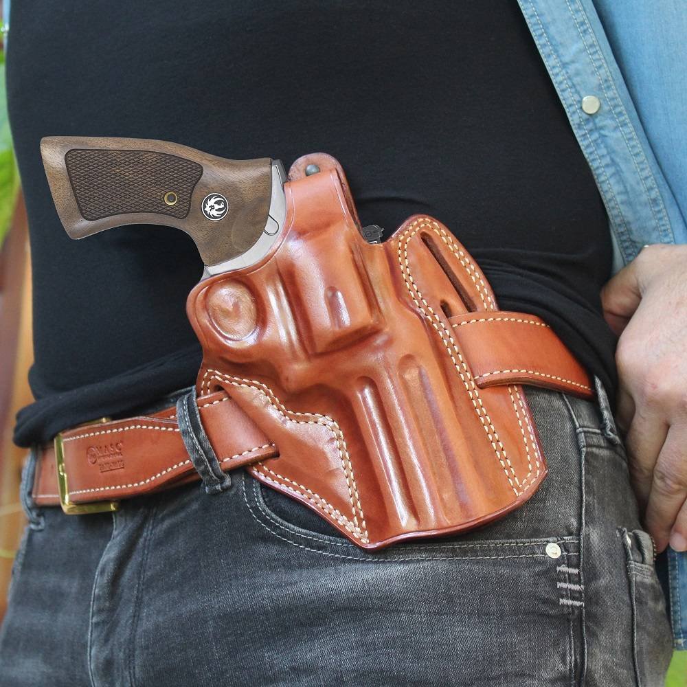 Premium Leather 3-Slot Pancake Holster With Thumb Break for good retention