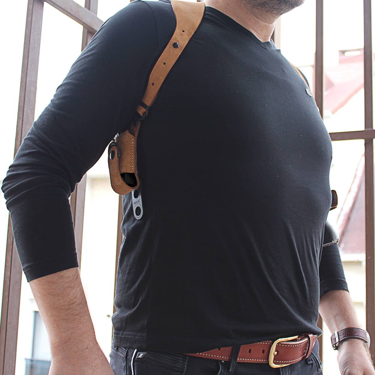 Suede Leather Single Magazine Carrier For Shoulder System