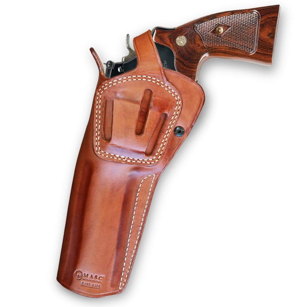 Premium Leather Three Slots Belt Holster with Retention Strap For Heavy Revolvers