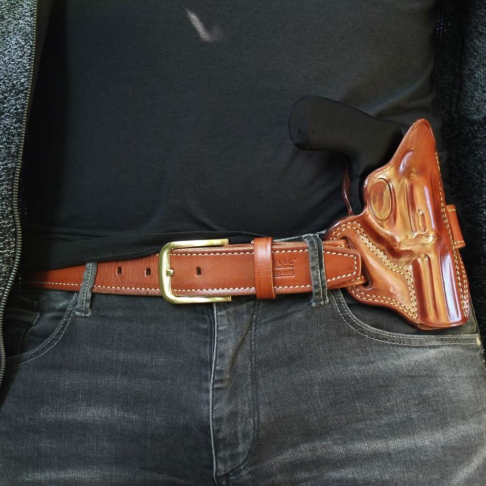 3 - Slot Leather OWB Pancake Holster With Open Top For Revolvers