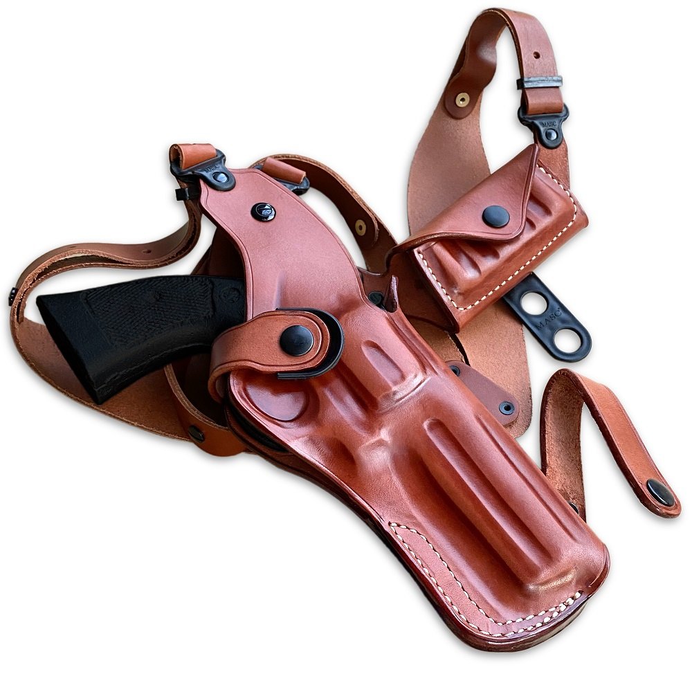 Vertical Leather Shoulder Holster With Bullet Carrier