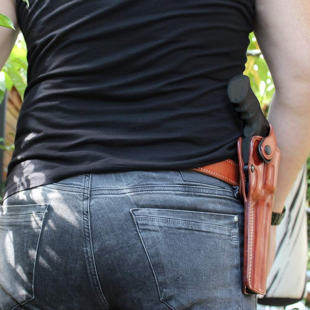 Premium Leather Three Slot Belt Holster with Retention Strap For Heavy Revolvers