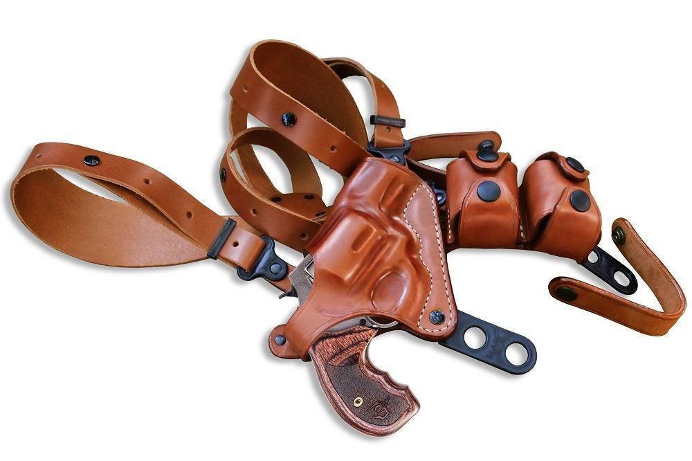 Leather Horizontal Shoulder Holster With Double SpeedLoader Pouch