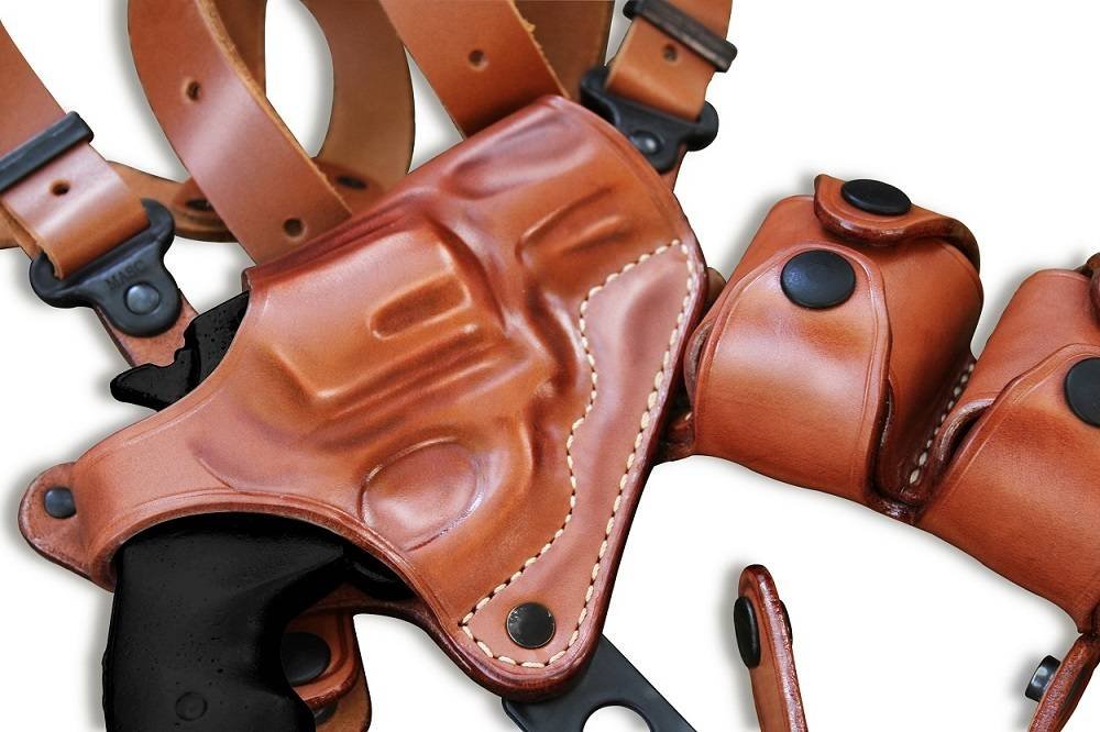 Leather Horizontal Shoulder Holster With Double SpeedLoader Pouch