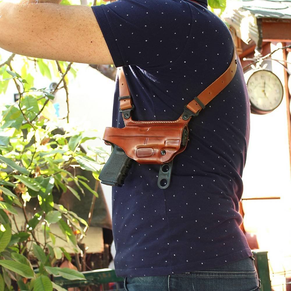 Premium Leather Horizontal Shoulder Holster With Single Magazine Carrier