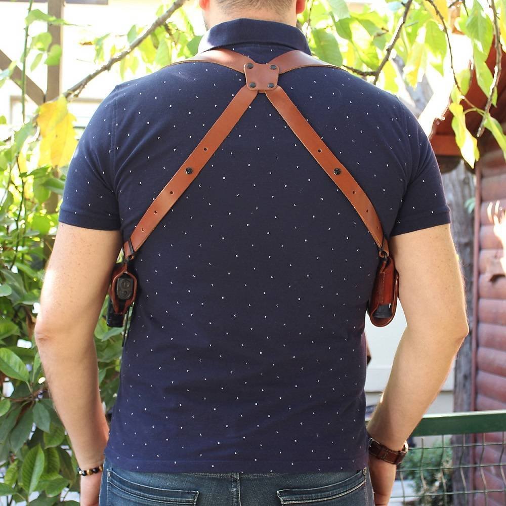 Premium Leather Horizontal Shoulder Holster With Single Magazine Carrier