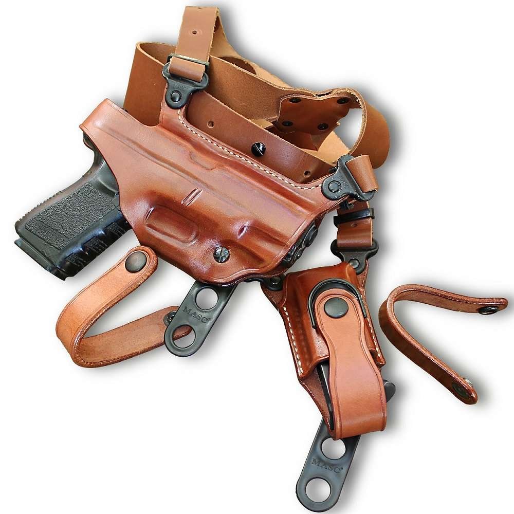 Premium Leather Horizontal Shoulder Holster With Single Magazine Carrier