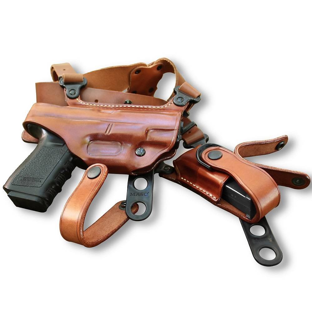 Premium Leather Horizontal Shoulder Holster With Single Magazine Carrier