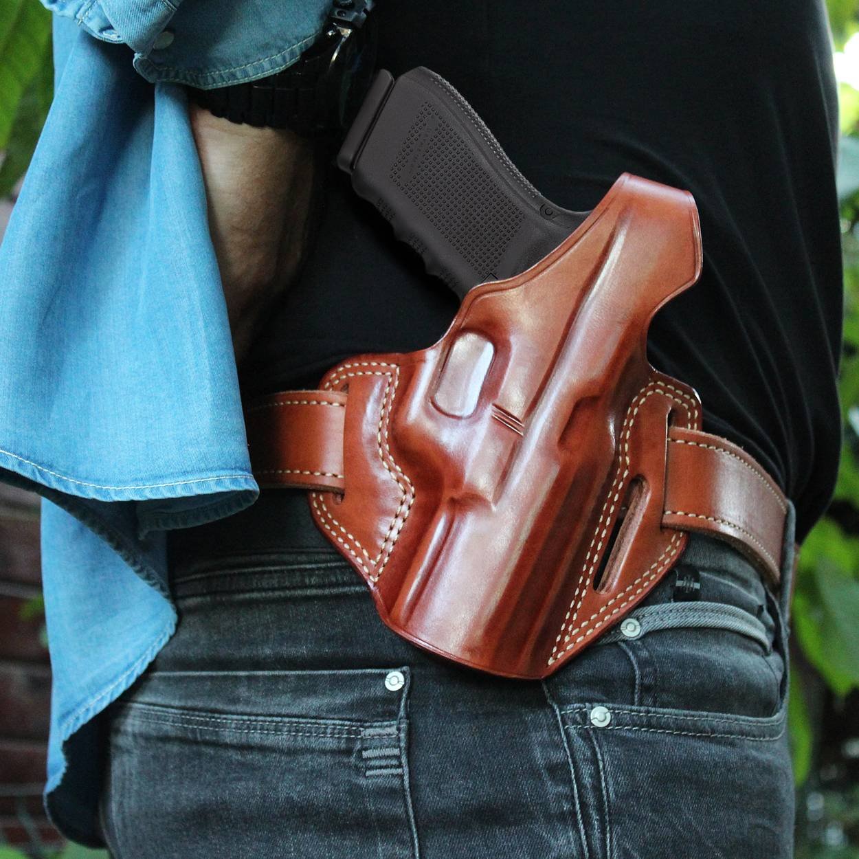 3- Slot OWB Leather Pancake Holster With Thumb Break For Good Retention