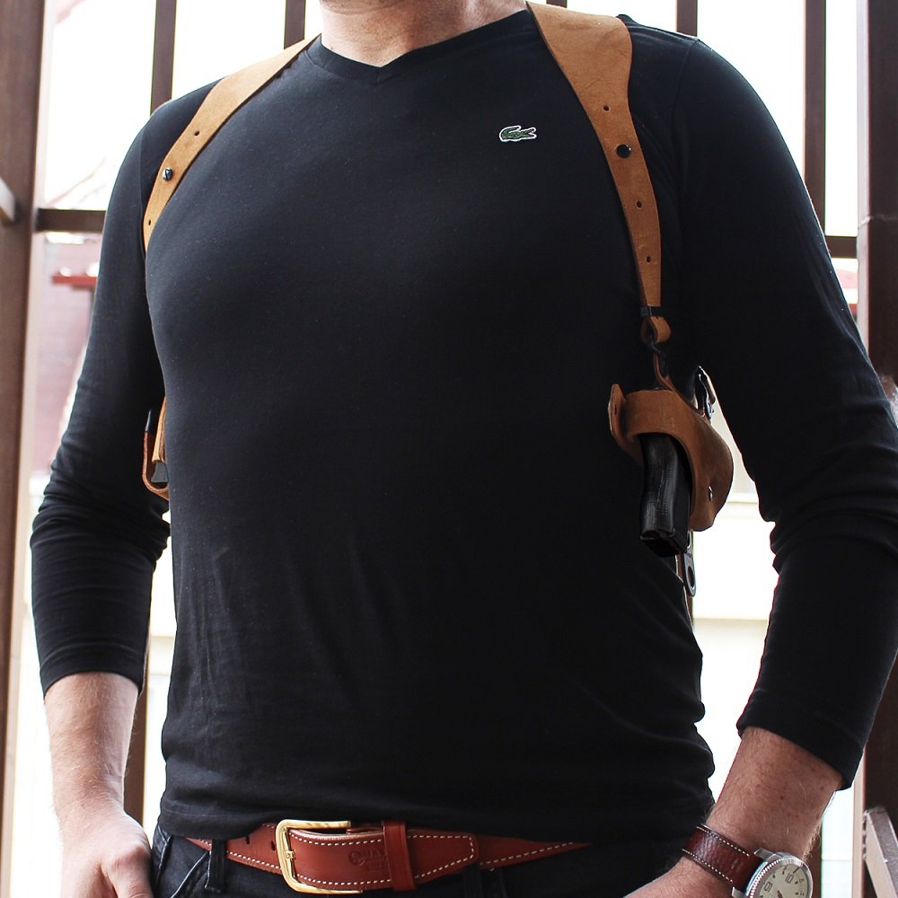Suede Leather Horizontal Shoulder Holster With Single Magazine Carrier