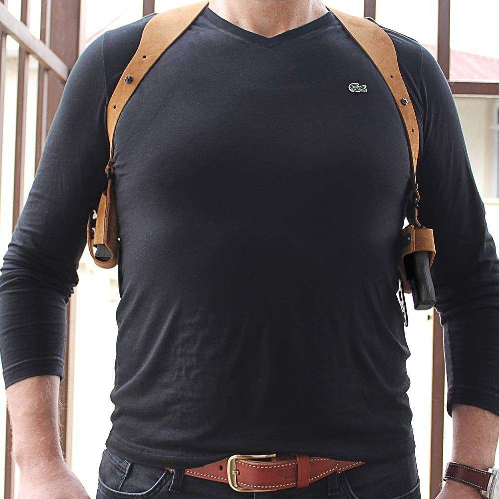 Suede Leather Horizontal Shoulder Holster With Single Magazine Carrier