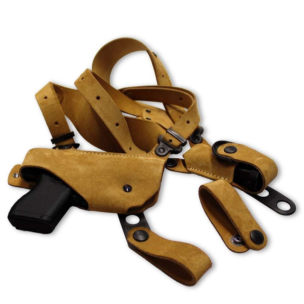 Suede Leather Horizontal Shoulder Holster With Single Magazine Carrier