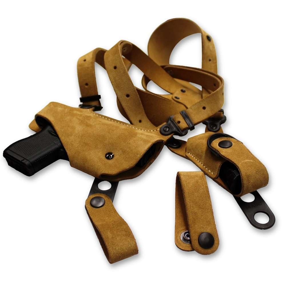 Suede Leather Horizontal Shoulder Holster With Single Magazine Carrier