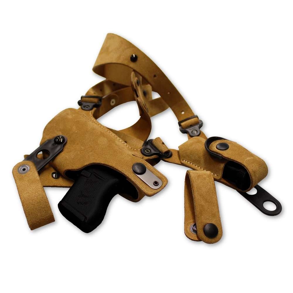 Suede Leather Horizontal Shoulder Holster With Single Magazine Carrier