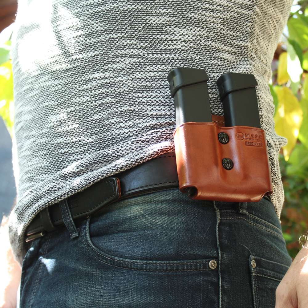 Premium Leather Double Magazine Carrier With Adjustable Paddle