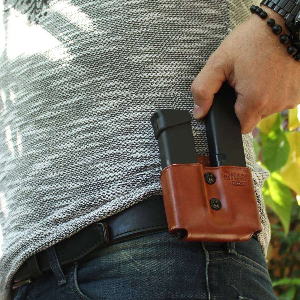 Premium Leather Double Magazine Carrier With Adjustable Paddle