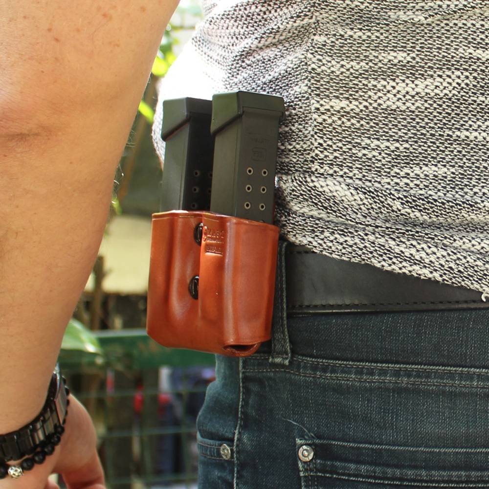 Premium Leather Double Magazine Carrier With Adjustable Paddle