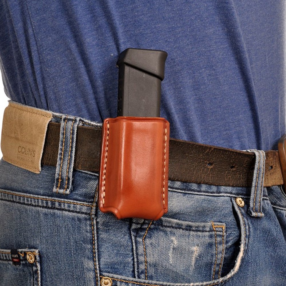 Leather Single Magazine Carrier With Spring Polymer Clip