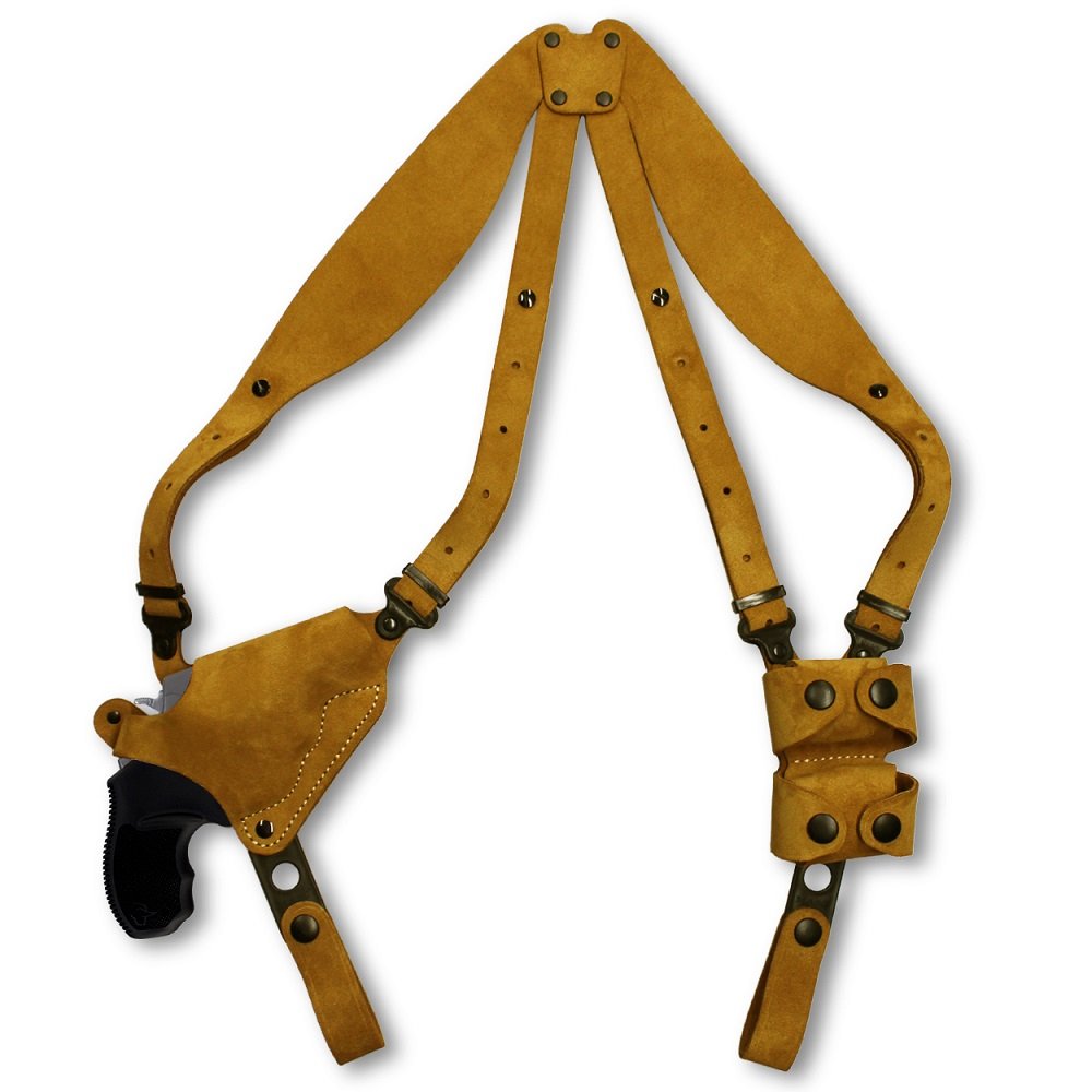 Suede Leather Horizontal Shoulder Holster With Double SpeedLoader Pouch