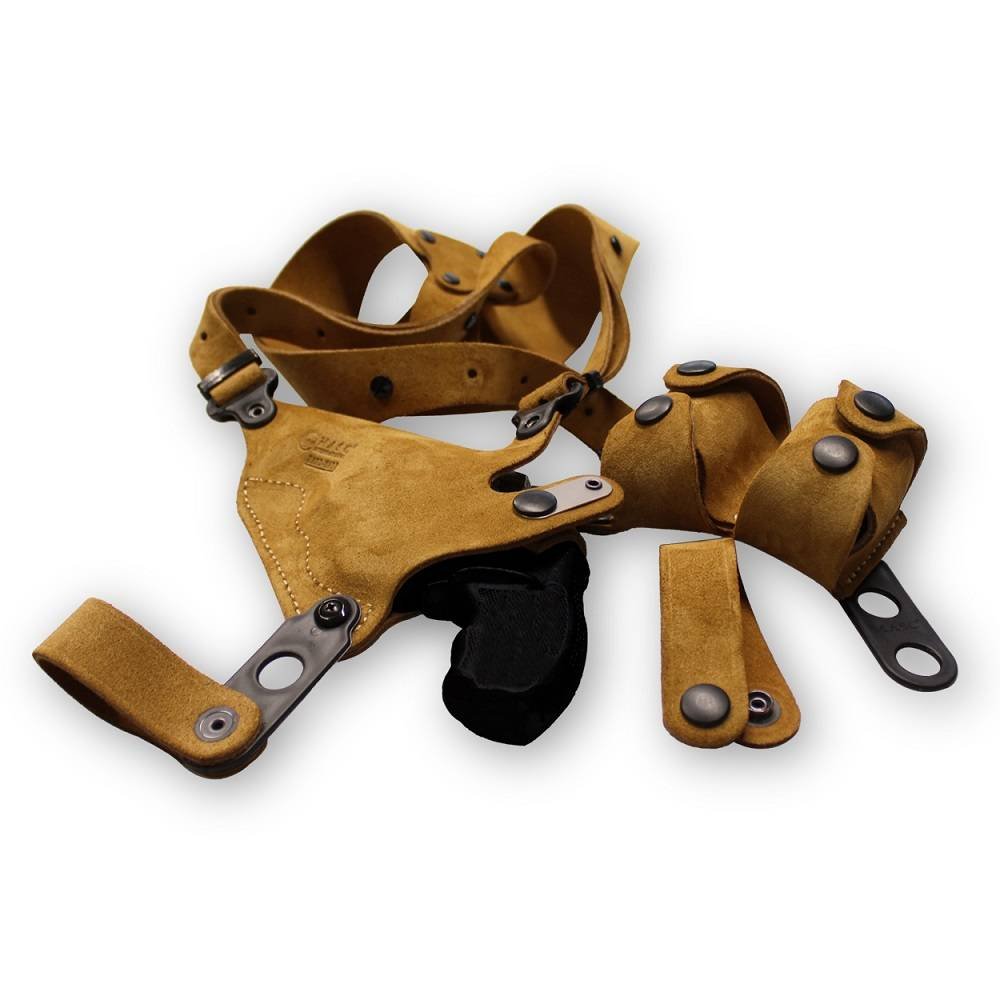 Suede Leather Horizontal Shoulder Holster With Double SpeedLoader Pouch