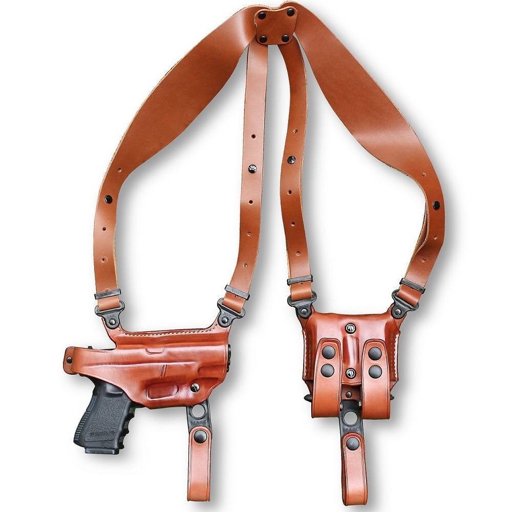 Leather Horizontal Shoulder Holster With Double Magazine Carrier