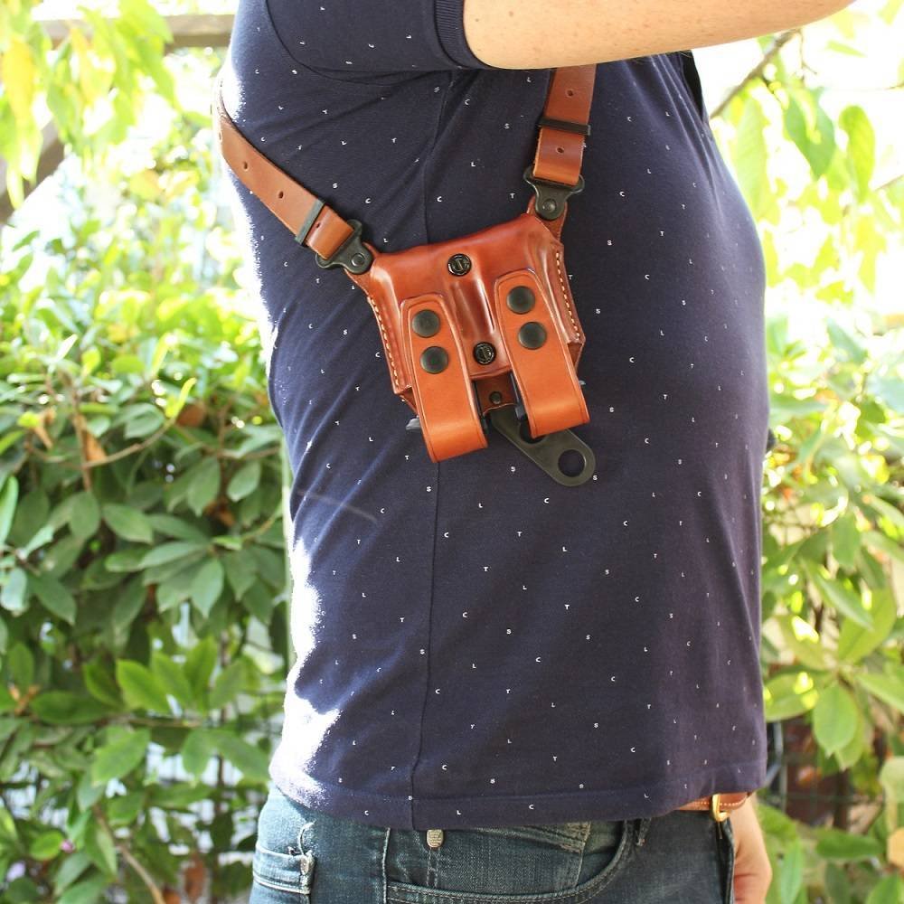 Leather Horizontal Shoulder Holster With Double Magazine Carrier