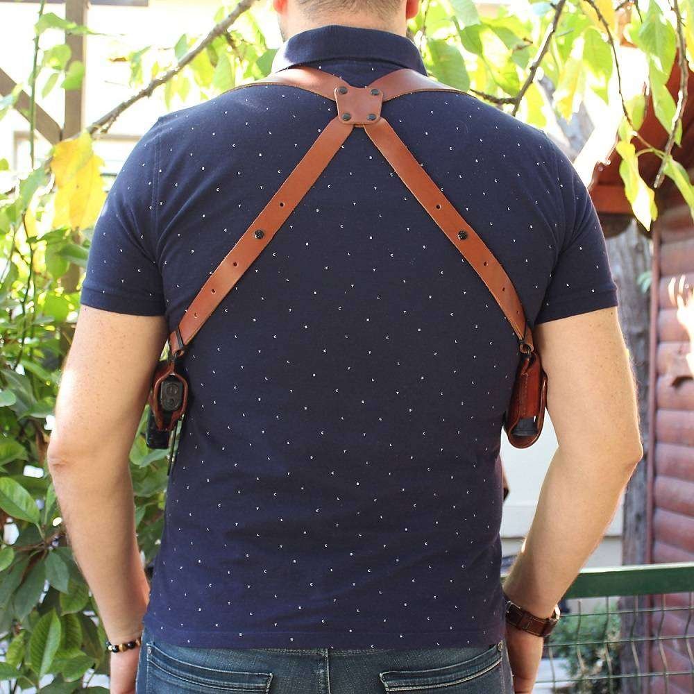 Leather Horizontal Shoulder Holster With Double Magazine Carrier