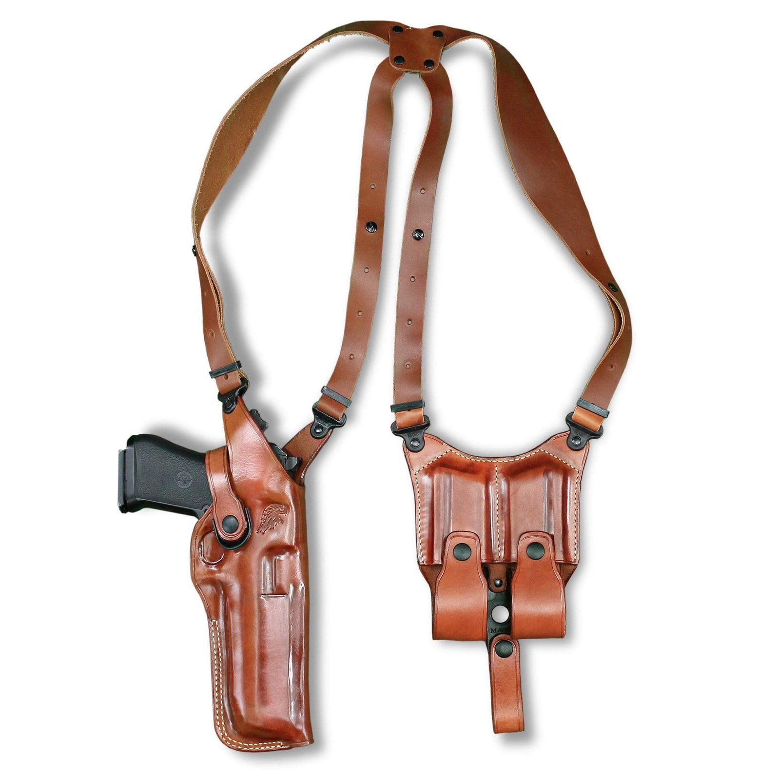 Leather Vertical Shoulder Holster With Double Magazine Carrier For Desert Eagle