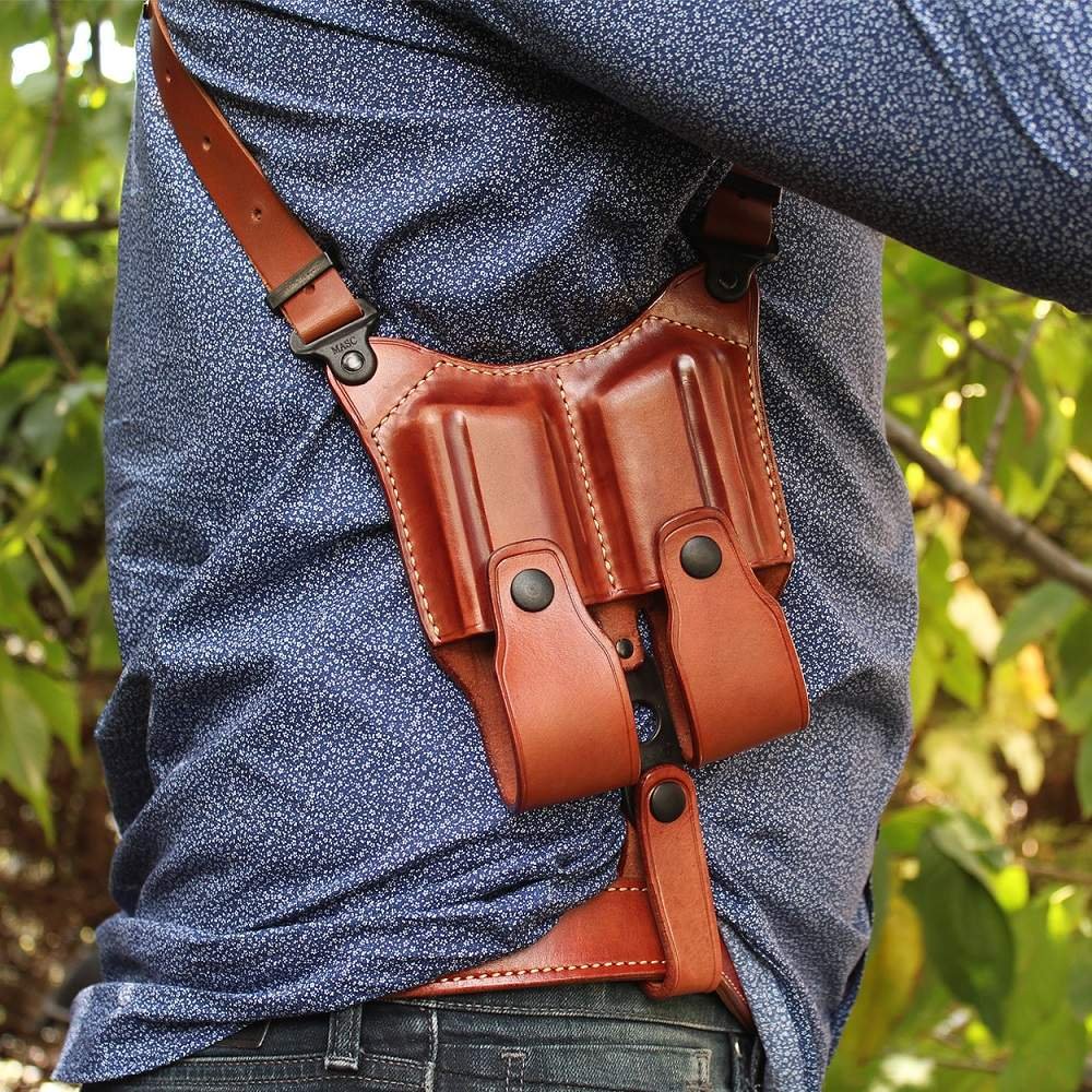 Leather Vertical Shoulder Holster With Double Magazine Carrier For Desert Eagle