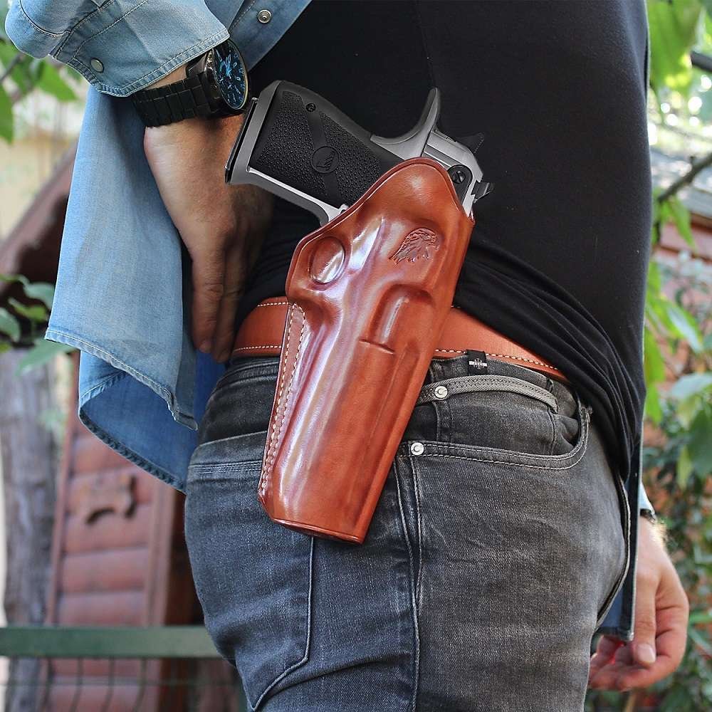 Premium Leather Three Slot Belt Holster For Desert Eagle