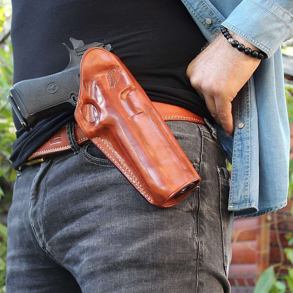 Premium Leather Three Slot Belt Holster For Desert Eagle