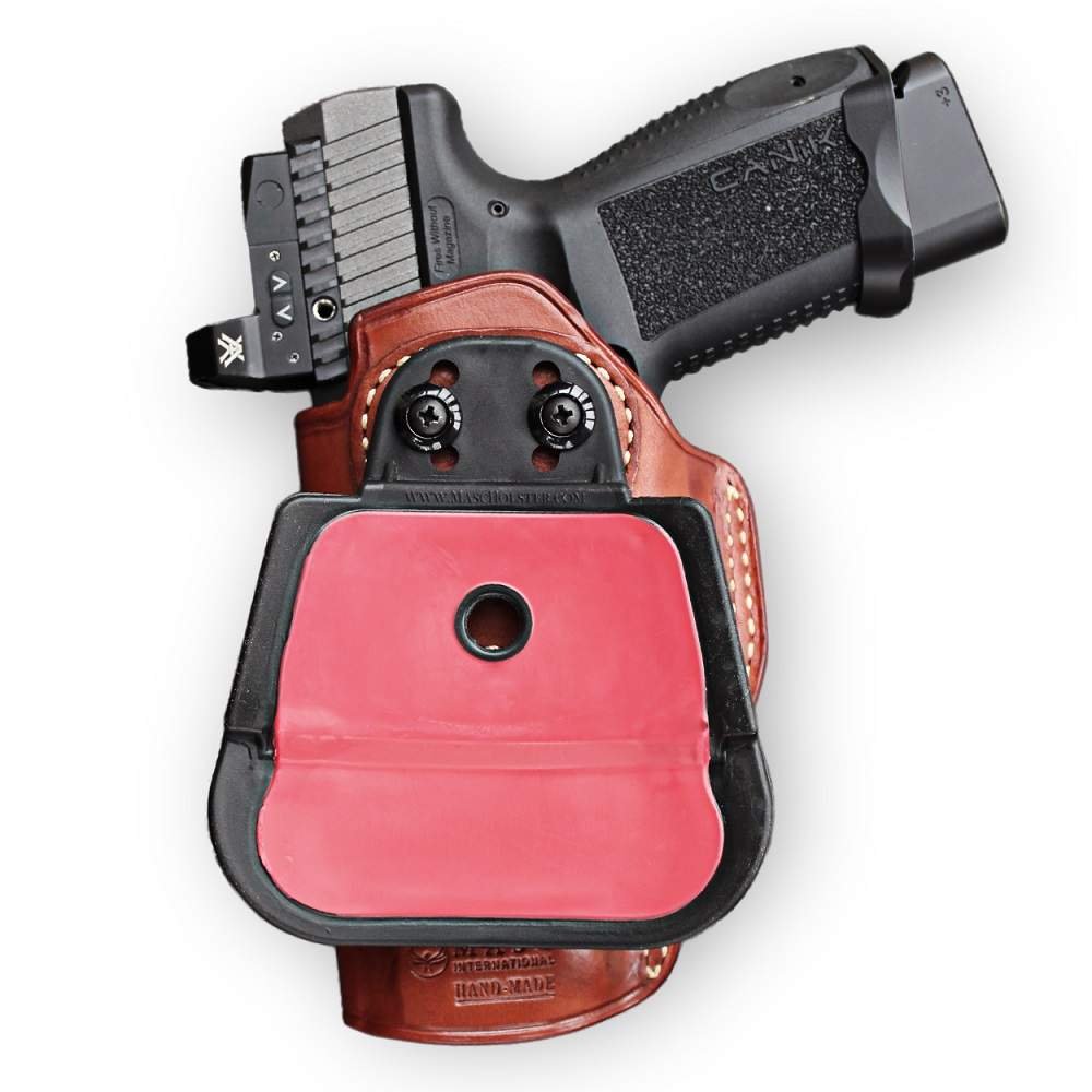Optic Ready/ Red Dot Sight Custom OWB Leather Paddle Holster Open Top For Fast Drawing & Adjustable Paddle