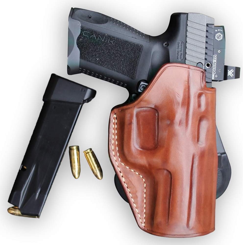 Red Dot Sight Custom OWB Leather Paddle Holster Open Top For Fast Drawing & Adjustable Paddle